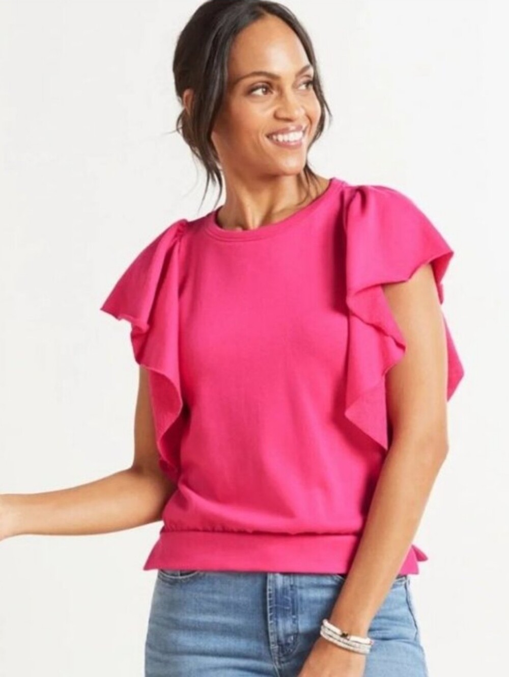 Evereve Pink Flutter Sleeve Top